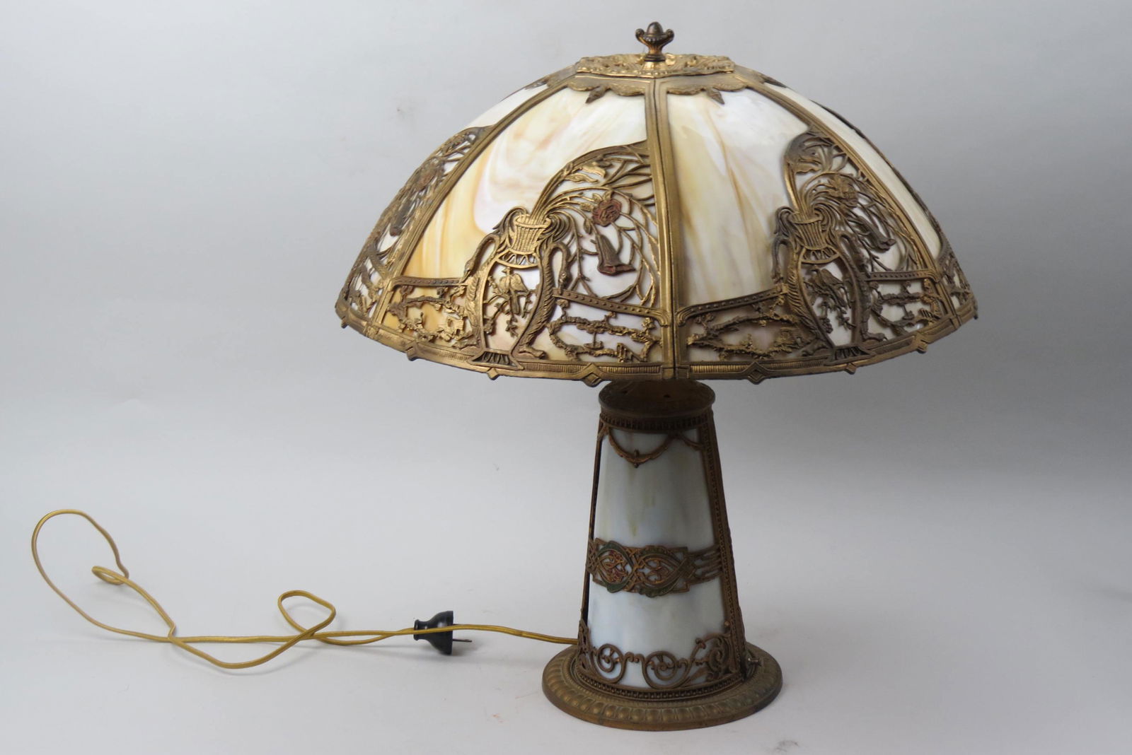 Antique Slag Glass lamp with Swans, Birds, Flowers (1 of 7)