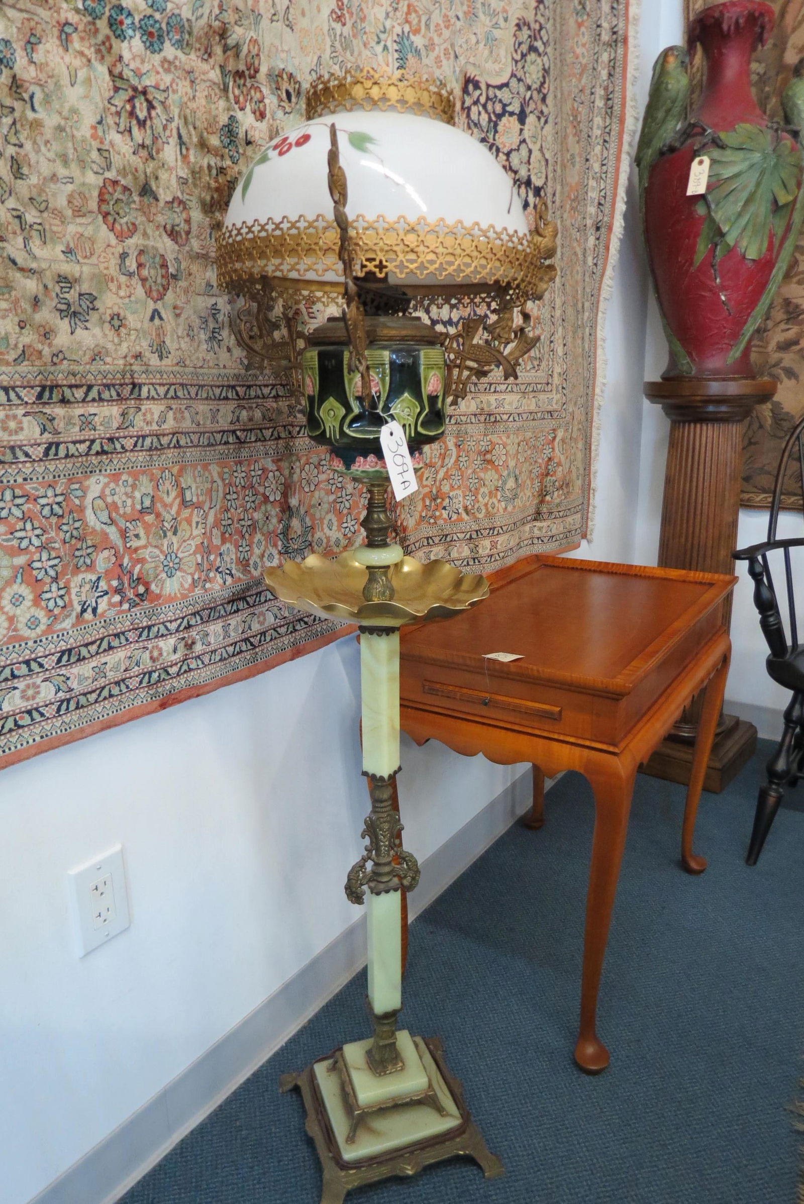 Unusual Floor Lamp with Majolica, Onyx, Brass (1 of 6)
