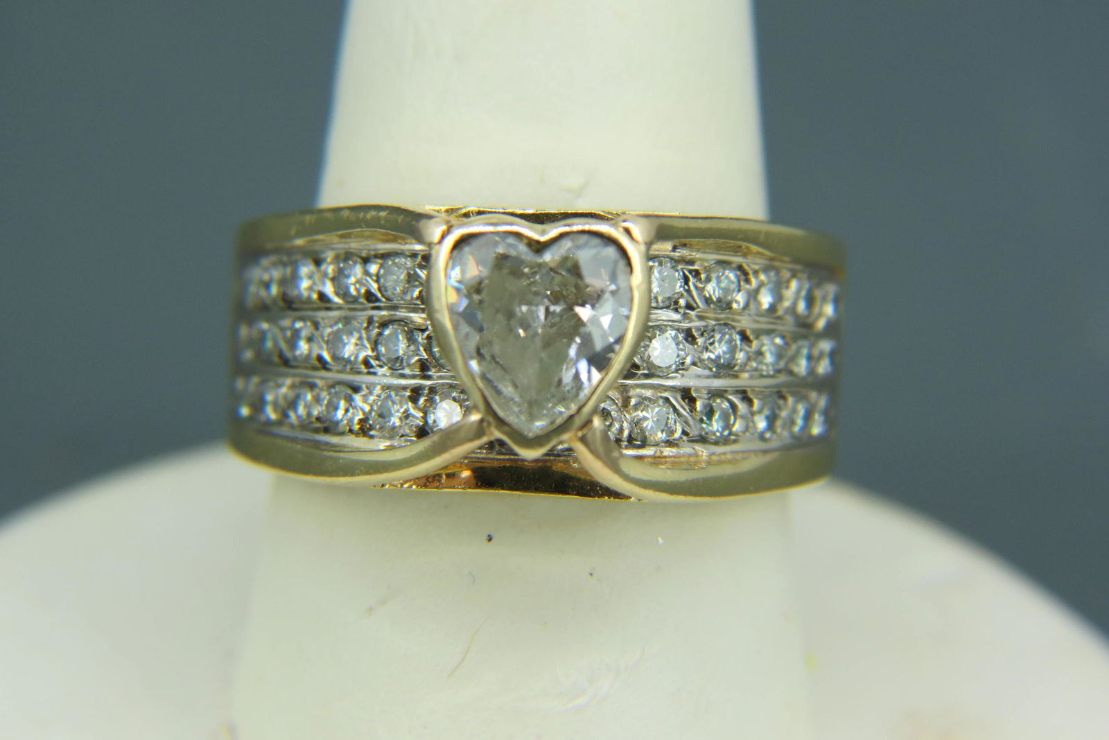 Diamond 14K Gold Ring with Heart Shape Diamond, (1 of 7)