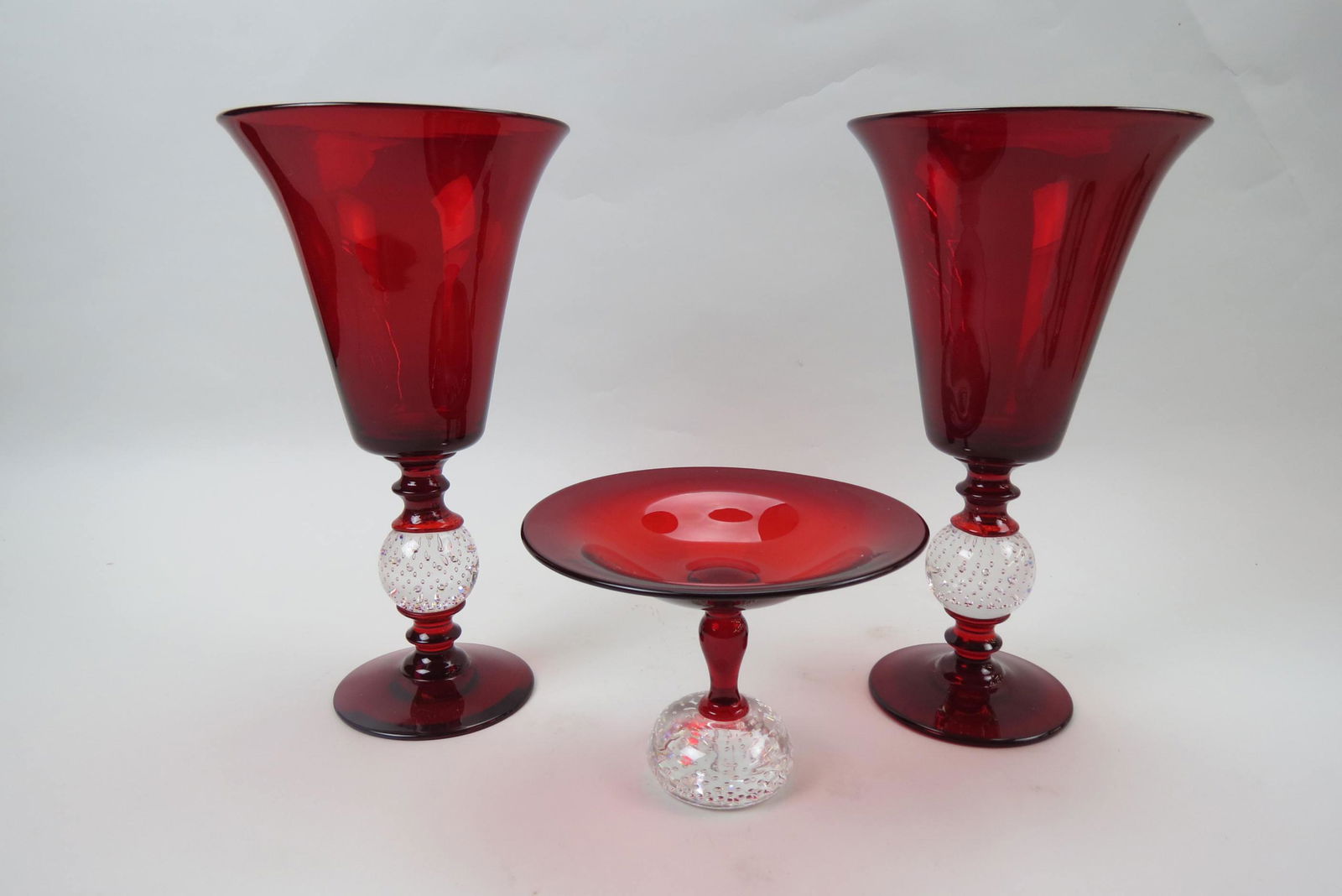 3 pcs. Ruby Pairpoint Art Glass, (1 of 6)