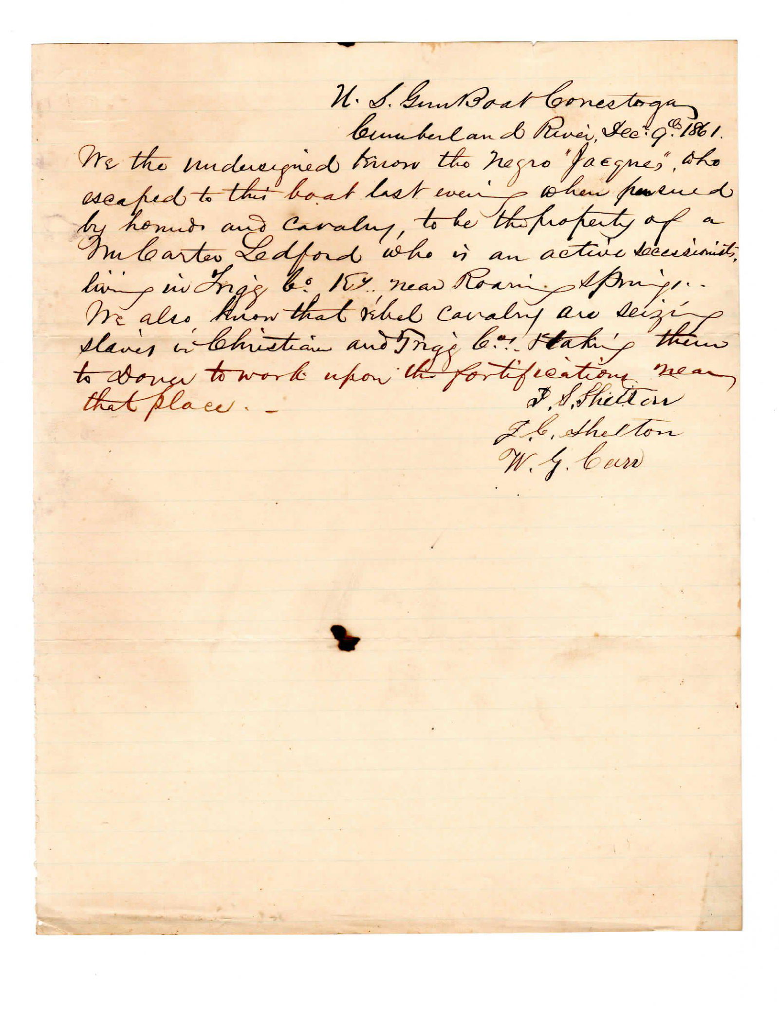 1861 Civil War "Slaves & Secessionist" Letter, (1 of 1)