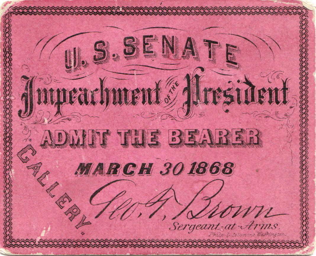 1868 Andrew Johnson Impeachment Ticket U.S. Senate (1 of 1)