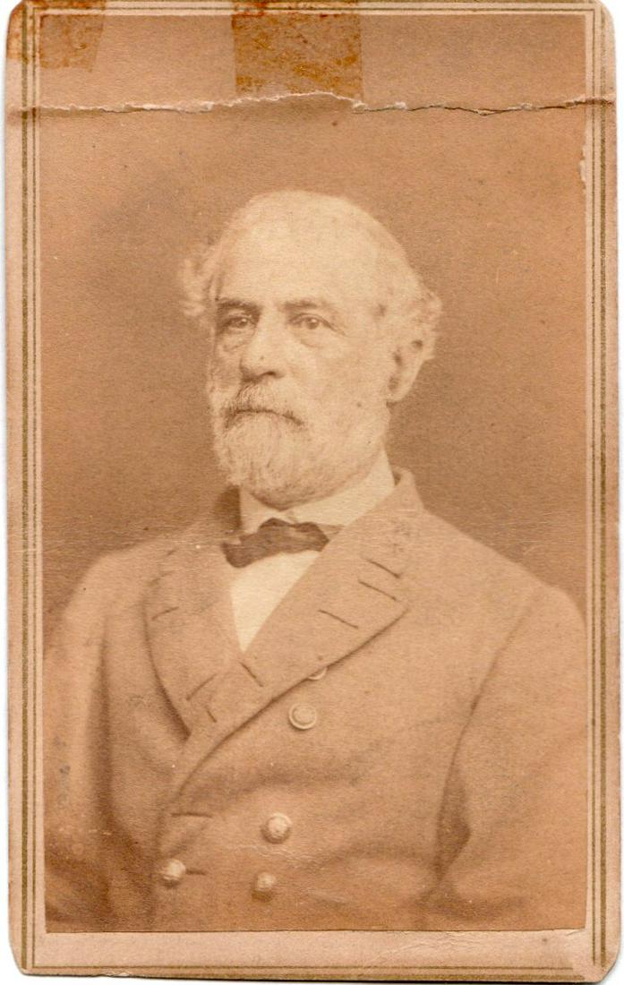 Robert E. Lee Autographed Carte-de-visite,: photo card by Vannerson & Jones of Richmond, Virginia, tax stamps signed June 27, 1865, fold near top.