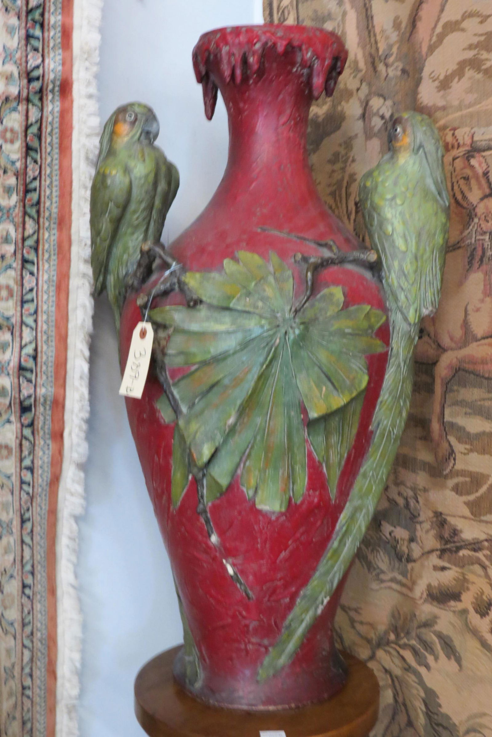 Large Antique Pottery Floor Vase with Parrots, (1 of 15)