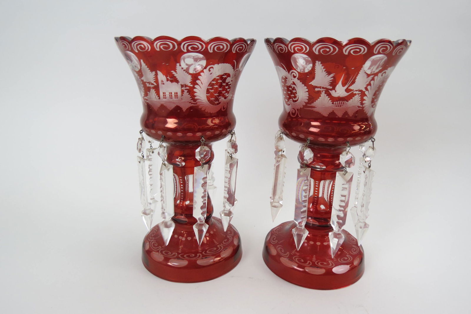 Pair of Ruby Cut-to-clear Mantle Lusters, (1 of 6)