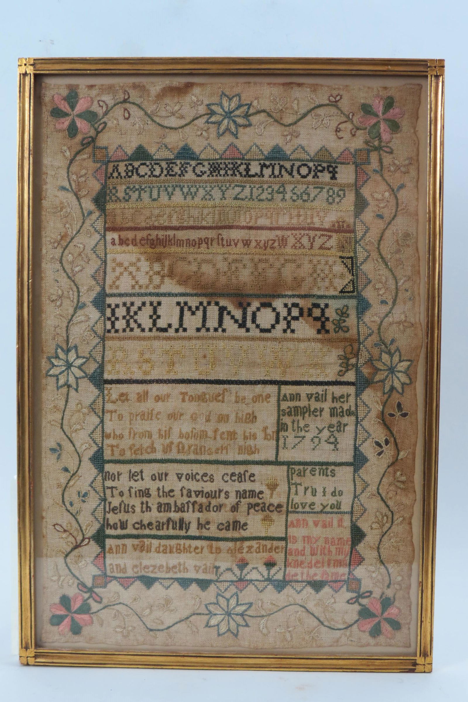 1774 American Needlepoint Sampler by Ann Vail, (1 of 12)