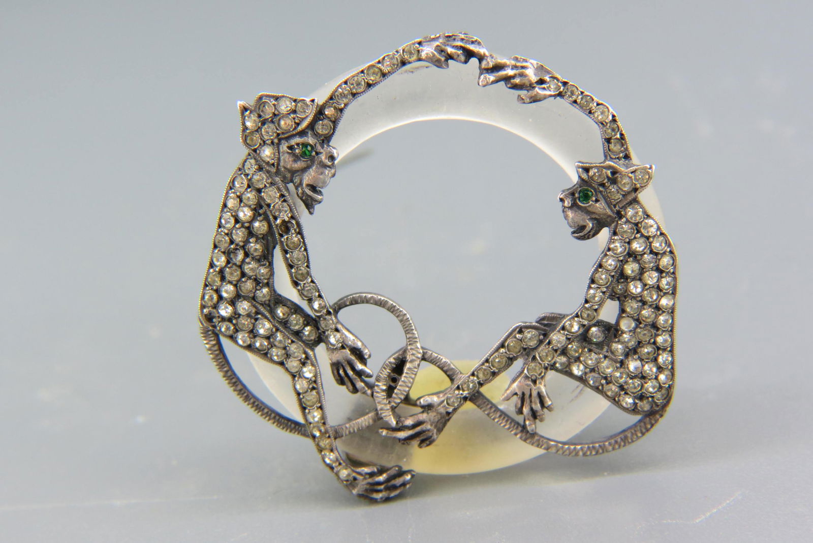 Vintage Sterling & Crystal Monkey Brooch, (1 of 8)
