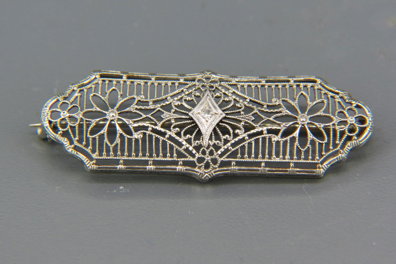Diamond & 14K White Gold Filigree Brooch, (1 of 4)