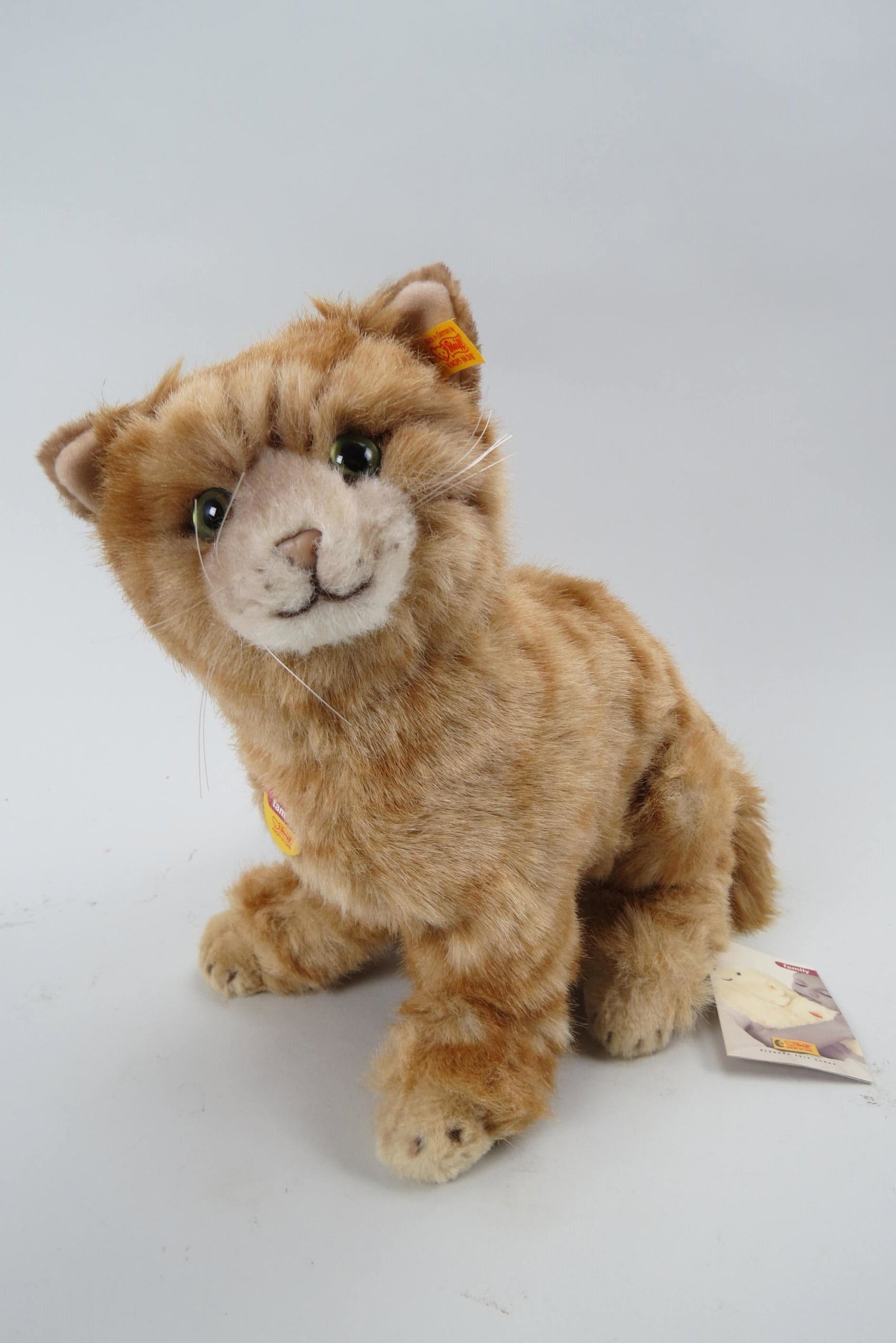 Steiff Mohair Toy Cat "Mimi Meine Coon",: 18" long, 10" tall, with button and tag.