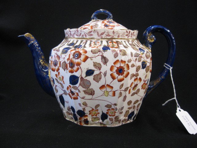 English Ironstone Teapot, fine floral in Imari colo: fine floral in Imari colors, from the Pierre Trudeau estate in ottawah, Canada, excellent.