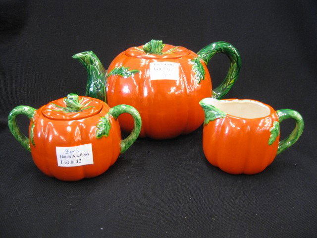 3 pc. Occupied Japan Tea Set, figural tomato design: figural tomato design, 4 1/2" teapot, creamer & sugar, excellent.Like Nippon, Occupied Japanese objects are increasingly growing in value and collectibles, and more dealers are scrambling to provide t