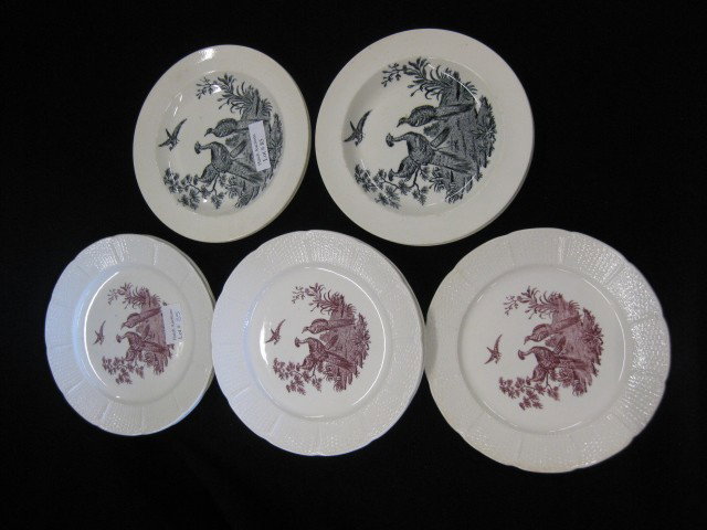 16 pcs. Wedgwood Transferware China, red & black ph: red & black pheasant designs, 6" & 6 1/2" plates, 3 cups & 4 saucers, excellent.
