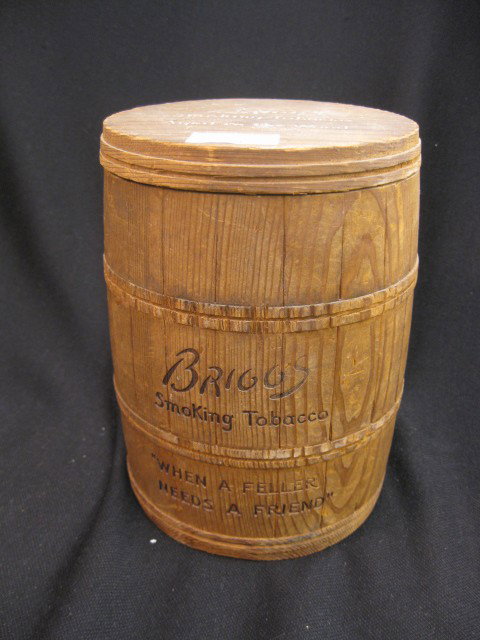Victorian Wooden Humidor, "Briggs Smoking Tobacco": Tobacco", barrel form, 7 1/2".