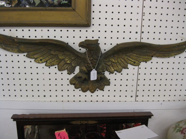 3 American Eagle Wall Plaques, 2 are brass & iron,: 2 are brass & iron, largest is 34".