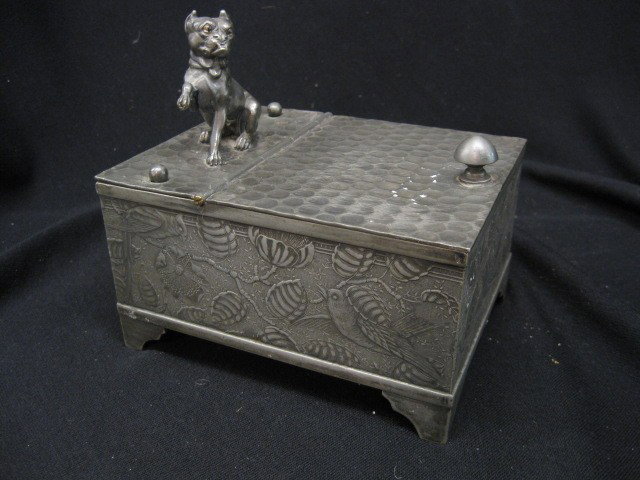 Derby Silverplate Humidor with dog on top, Victori: with dog on top, Victorian, 4 1/2" x 6".