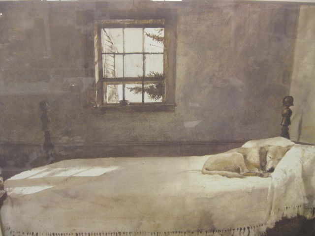 Andrew Wyeth Lithograph, dog resting on bed, 18" x: dog resting on bed, 18" x 24".