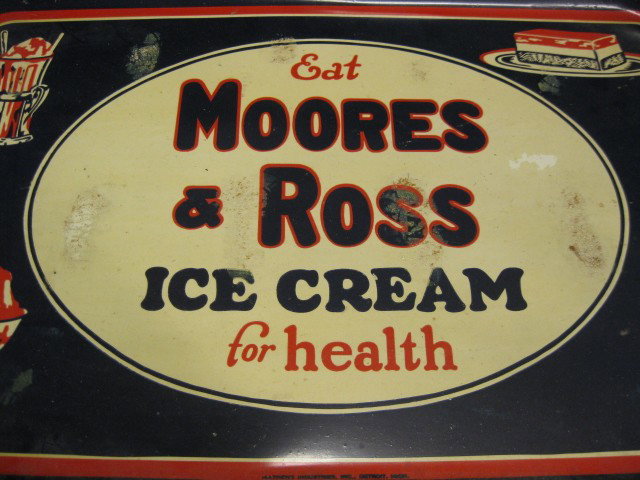 Tin Advertising Tray "Eat Moores & Ross Ice Cream : Cream for Health".
