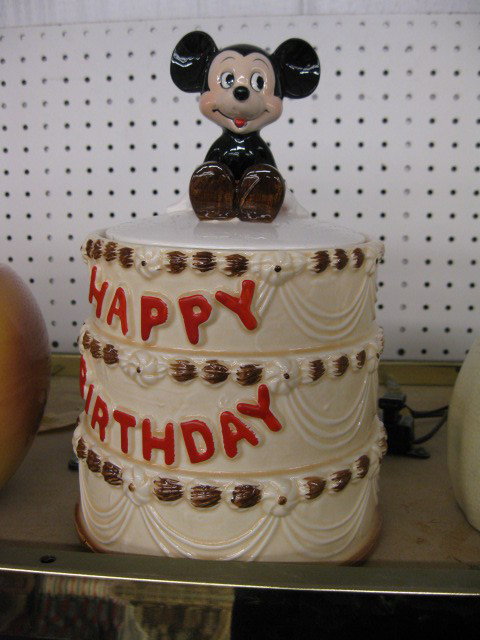 Mickey Mouse Birthday Cookie Jar, excellent, Walt : excellent, Walt Disney Productions.