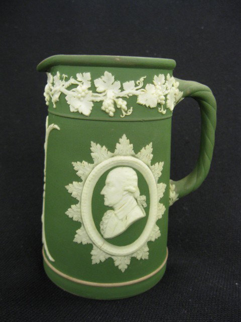Wedgwood Jasperware "Portrait" Pitcher, medallions: medallions of George Washington & Josiah Wedgwood, dark green, 4 1/2", excellent. You could say that pottery was in Josiah Wedgwood's blood. Wedgwood (1730-1795) was the 12th child of potter Thomas We