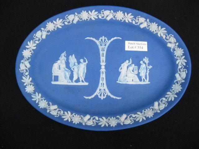 Wedgwood Jasperware Tray, oval, dark blue, 6 1/2": oval, dark blue, 6 1/2" x 9 1/2", classical scenes, excellent.