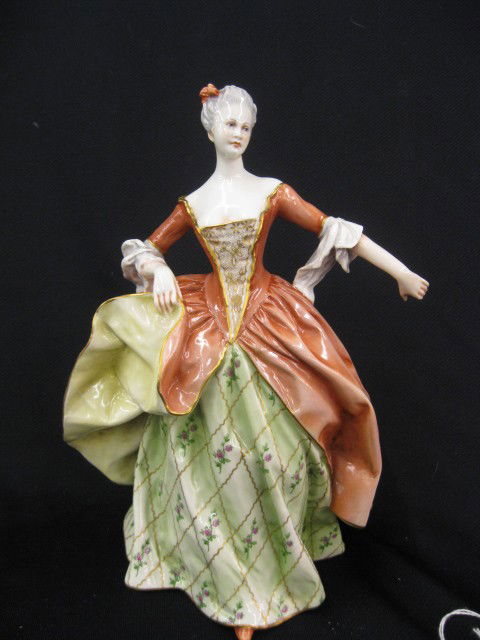 Capodimonte Porcelain Figurine of a Lady, fancy: fancy dress, 10", excellent.