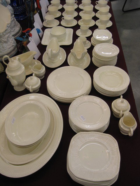 107 pcs. Wedgwood Edme Dinnerware, ribbed ivory, : fine collection, lots of servers, most are excellent.