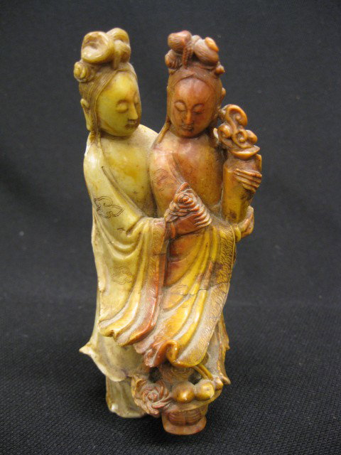 Chinese Carved Soapstone Figurine of Two Women, ex: Women, excellent.