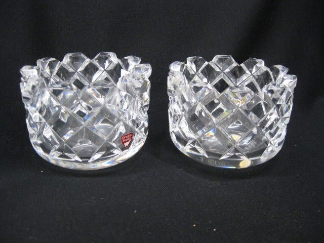 Pair of Orrefors Cut Crystal Bowls, diamond decor,: diamond decor, signed, 4 1/2", excellent.
