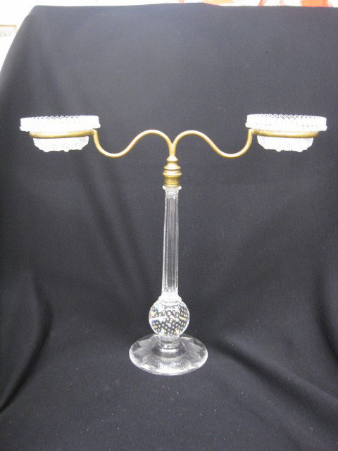 Pairpoint Art Glass Fairy Lamp Base, scarce doubl: scarce double sconce candelabra model, controlled bubble base, 13 1/2" tall, inserts signed Clark.