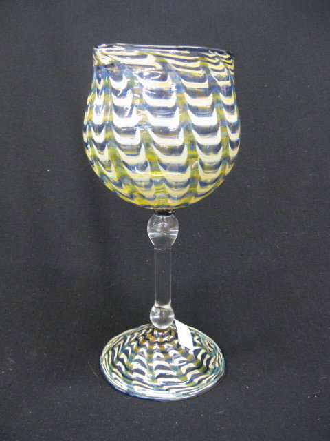 J. Probstain Art Glass Chalice, drapery design, : drapery design, clear stem, signed & dated 2008, 9", excellent.