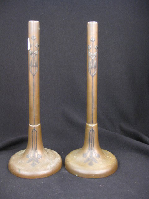 Pair of Heintz Silver & Bronze Vases Arts & Craft: Arts & Crafts era, dated 1912, shape #3690, 10 1/2" tall. Heintz Metalware Continues To Grow in Popularity What a difference a little bit of silver can make. In 1902, Otto Heintz set up the Arts & Cra
