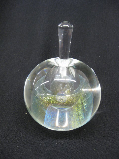 R.W. Stephens Art Glass Perfume Bottle, : iridescent interior decoration, 3 1/2", signed,an early piece from Robert W. Stephan His Glassworks, Inc. Studio Glass
