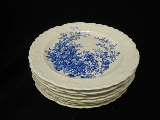 8 Taylor, Smith & Taylor Plates, blue floral tran: blue floral transferware, 10".
