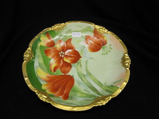 Coronet Limoges Handpainted Porcelain Charger, st: sterling top canleholders and 10" vase signed Orrefors, excellent.