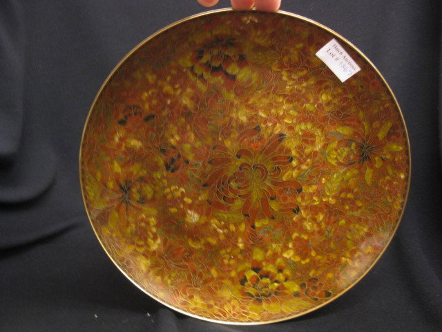 Chinese Cloisonne Charger, elaborate floral in br: elaborate floral in browns & greens, 10", excellent.