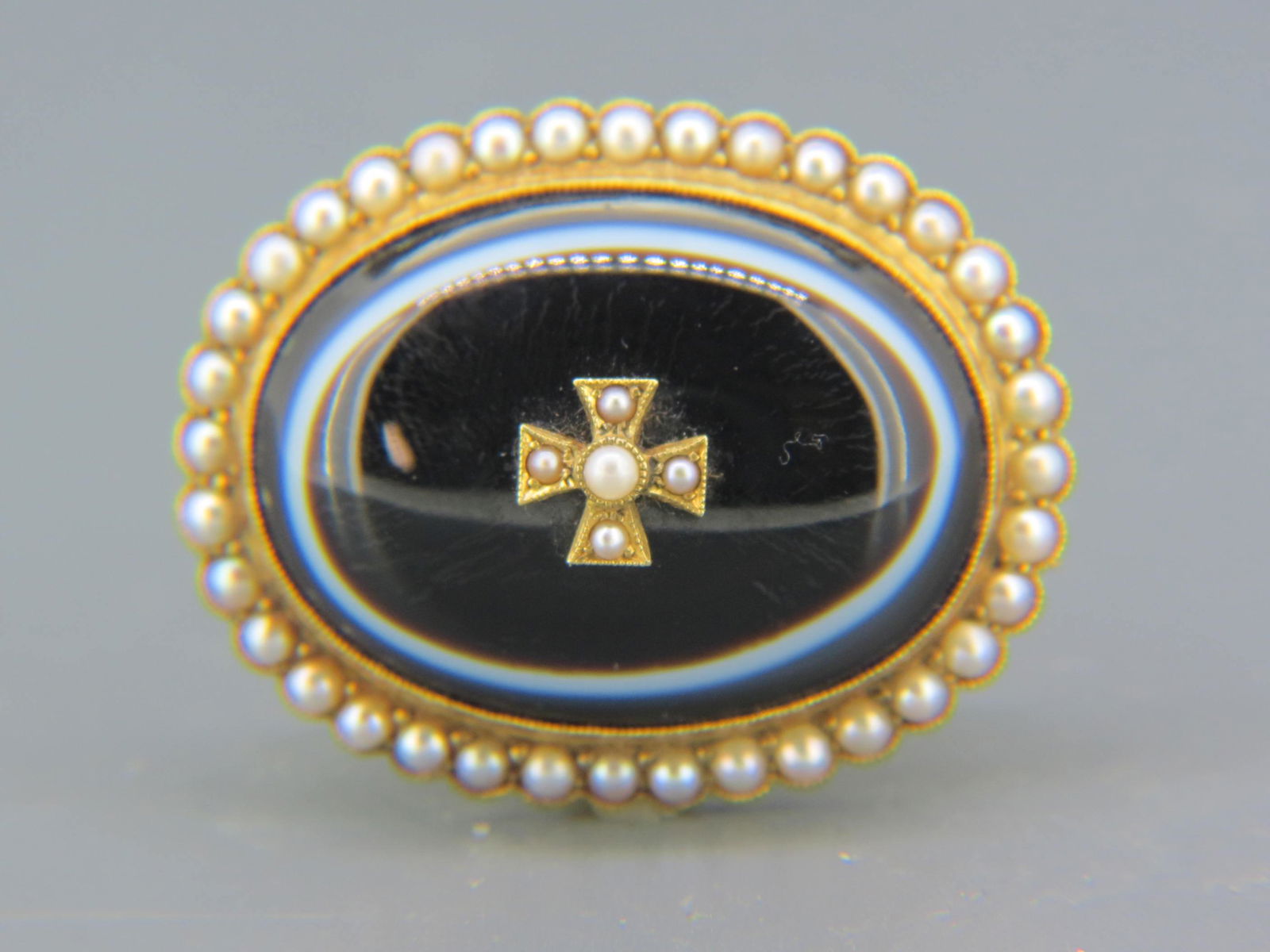 Birks 15K Gold, Agate & Pearl Brooch, (1 of 4)