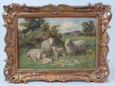 Claude Cardon, oil, Sheep in Springtime,