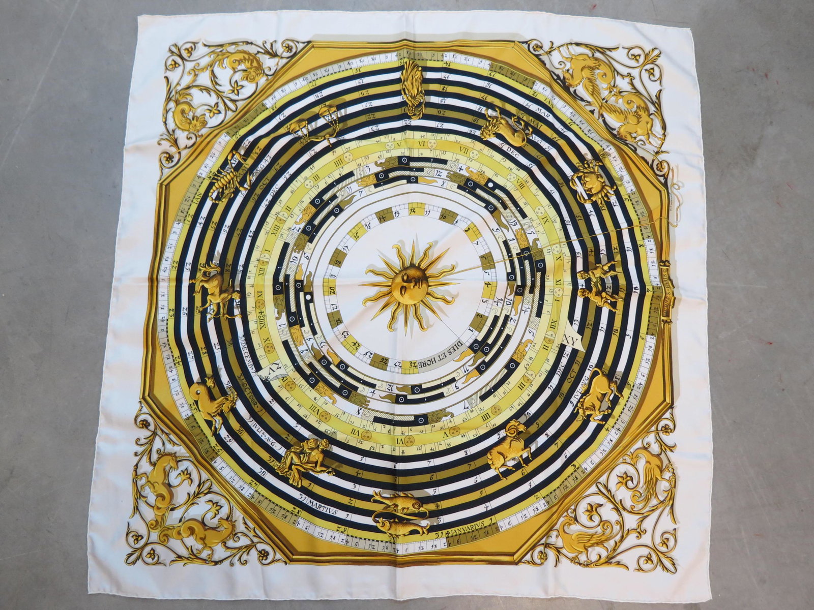 Hermes Silk Scarf,: Royalty designs, 35" X 35", original packaging.