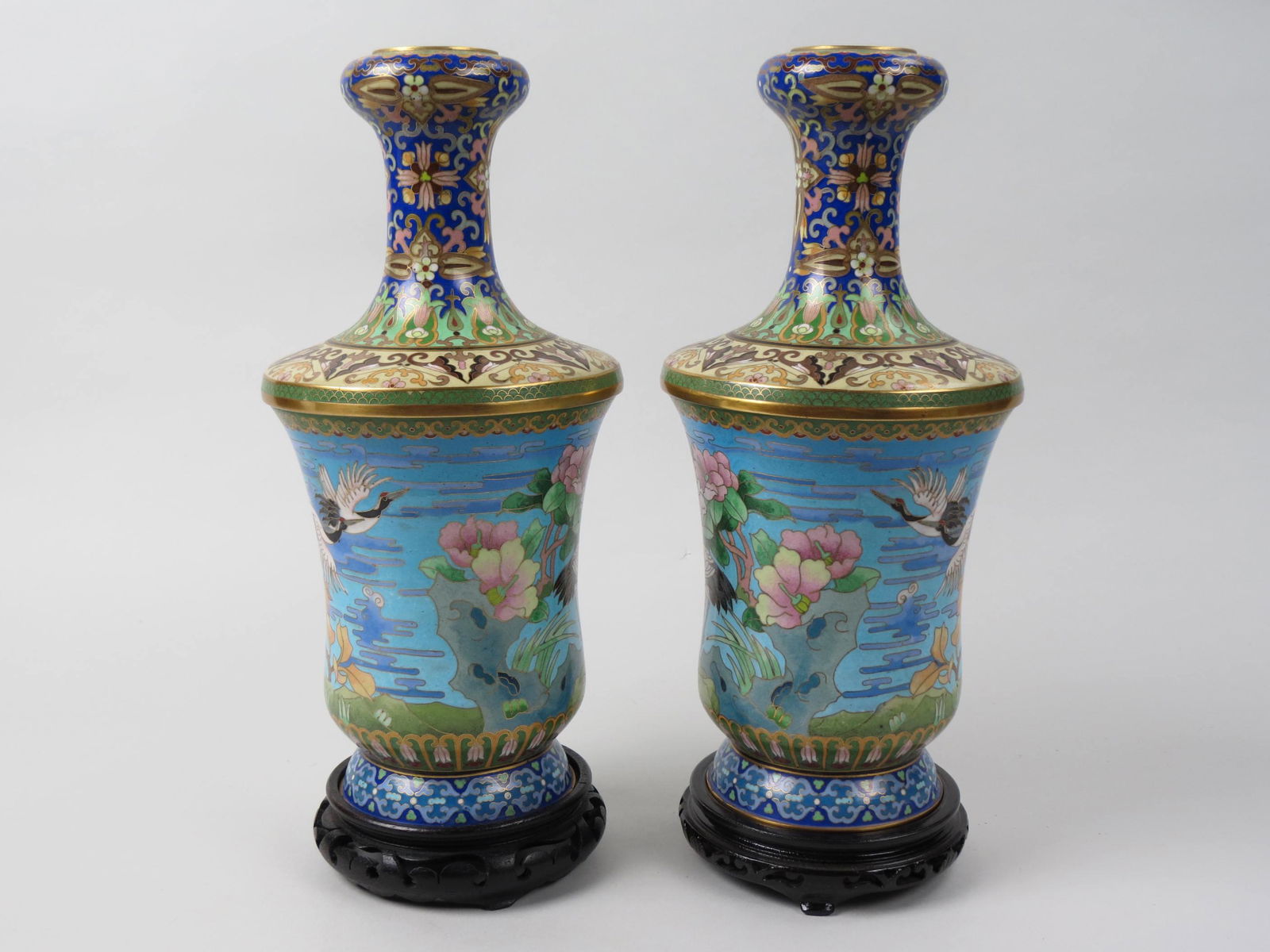 Pair of Chinese Cloisonne Vases with Cranes, (1 of 7)