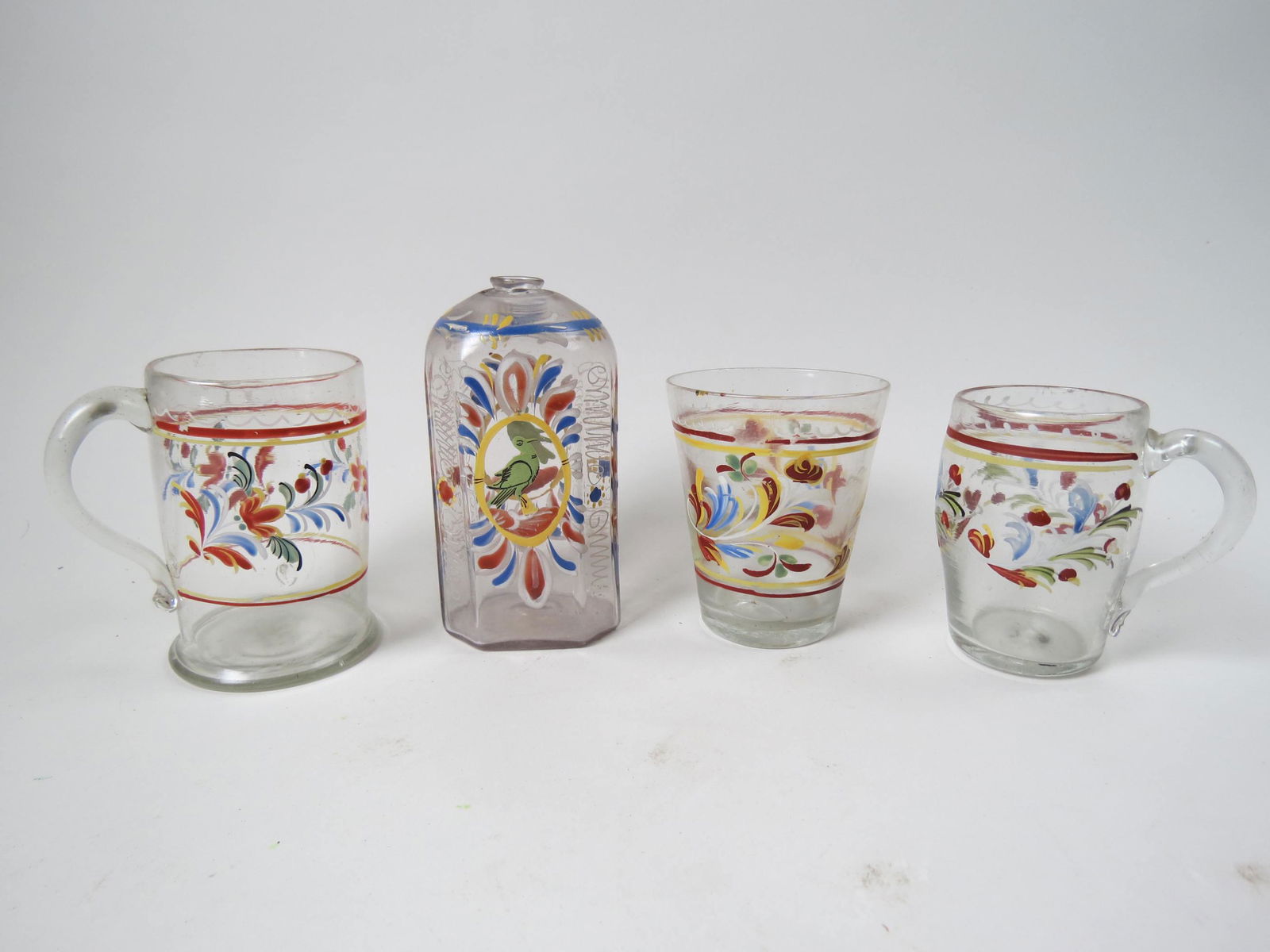 4 pcs. Early Decorated Stiegel Type Glass, (1 of 3)