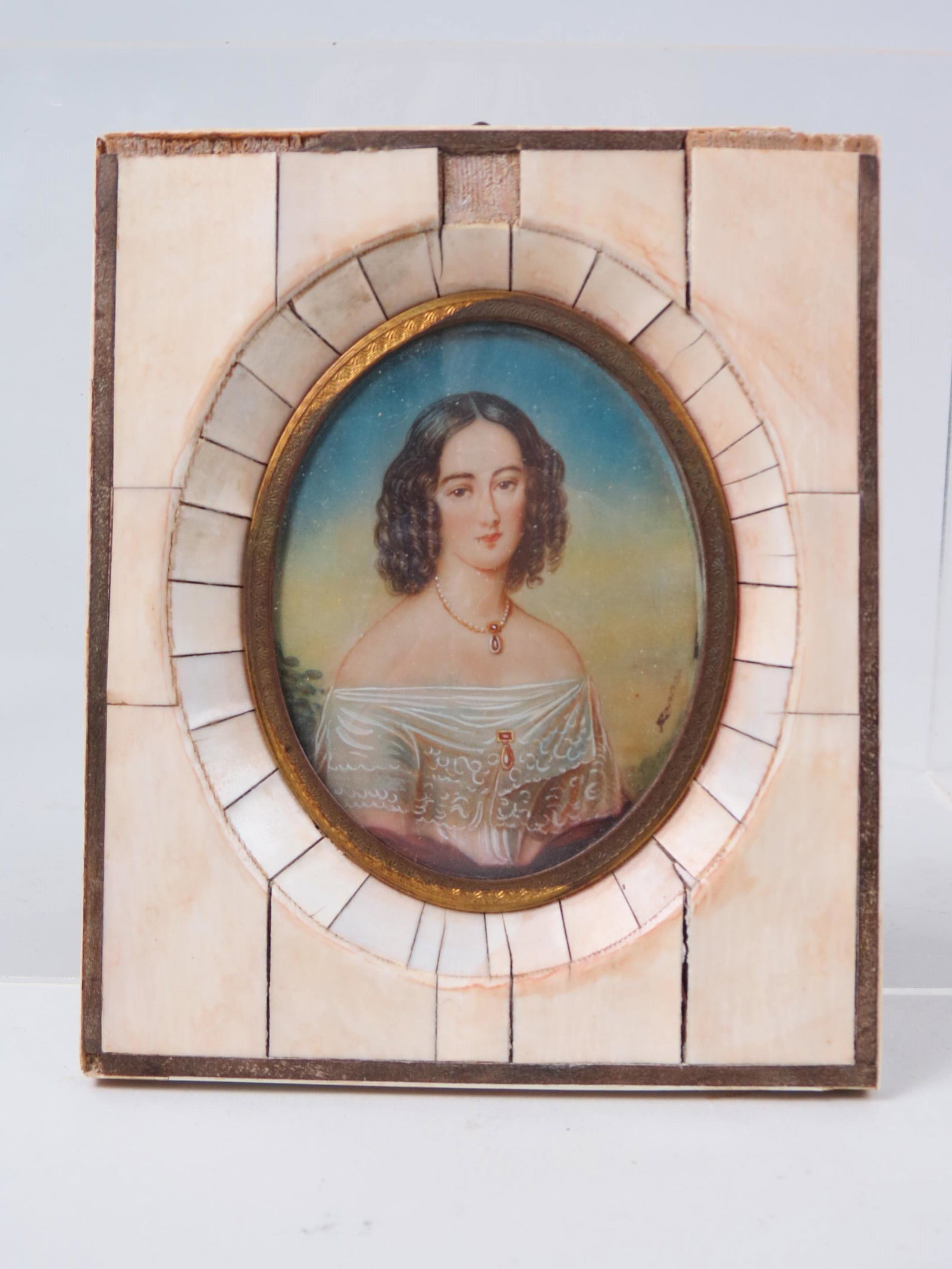 Miniature Portrait Painting of Young Countess,: artist signed Repper, image area 3 1/4" X 2 1/2", overall 4 1/2" X 5 1/2", circa 1900.