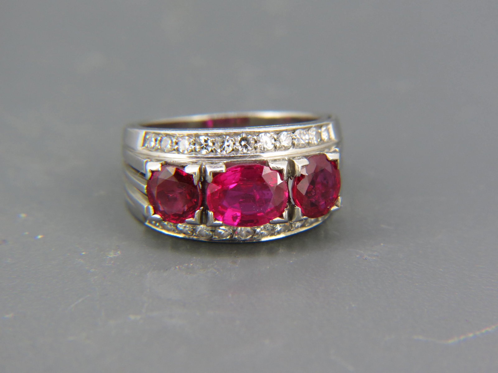 Ruby & Diamond Platinum Ring, Art Deco, (1 of 7)