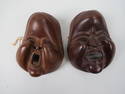 Pair of Carved Japanese Noh Masks, signed,