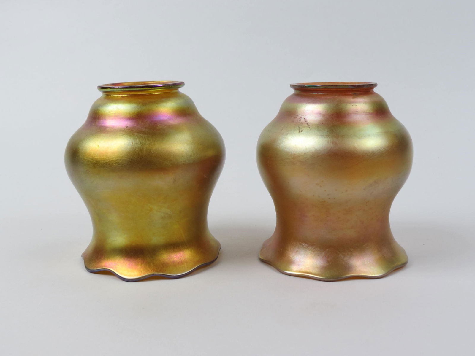 Pair of Art Glass Shades, golden iridescent, (1 of 7)