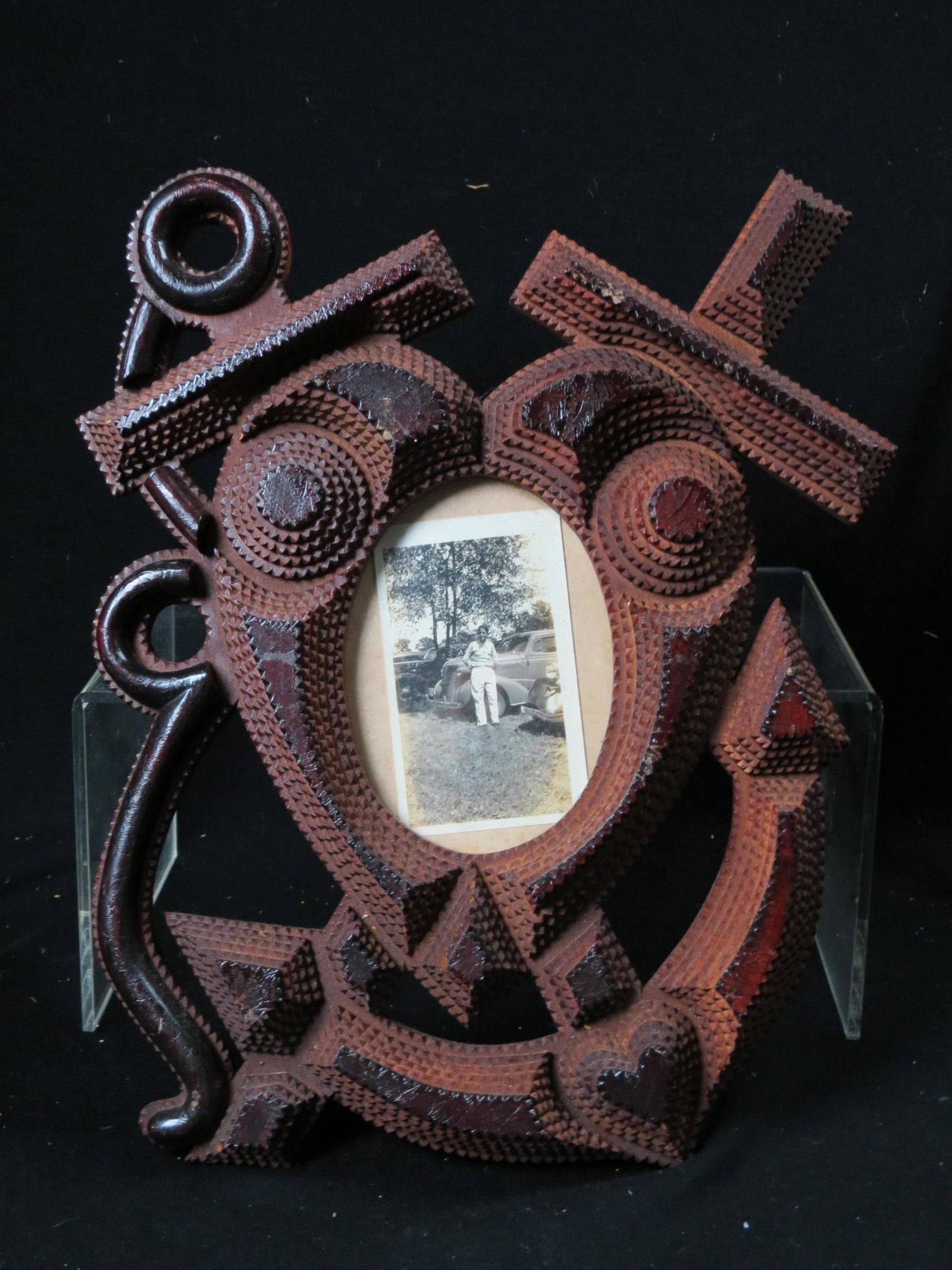 Tramp Art Frame with Anchor, Cross and Heart, (1 of 4)