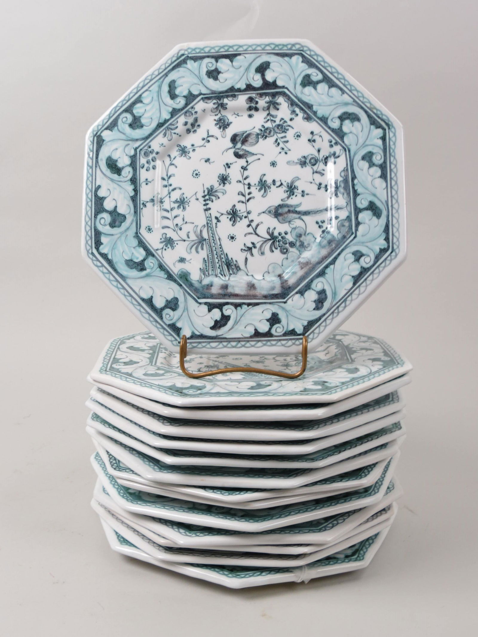 14 French Pottery Plates with Birds & Flowers, (1 of 5)