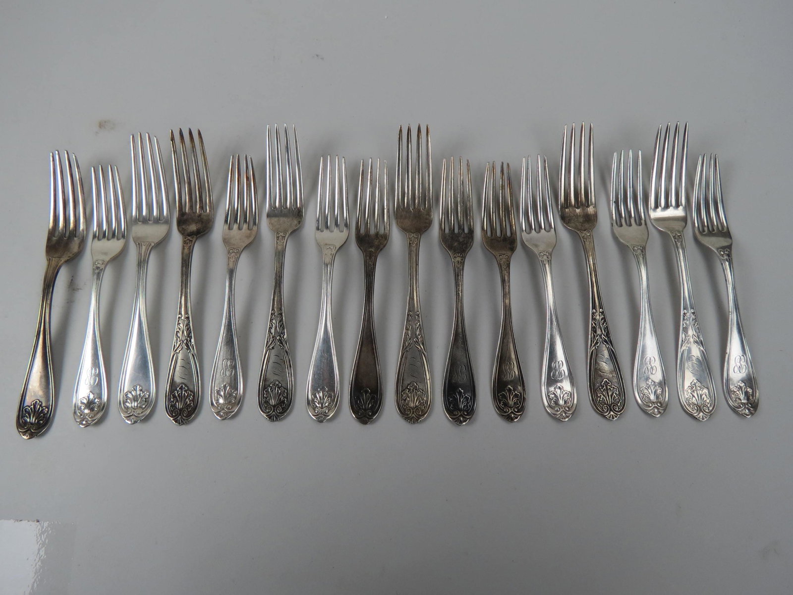 16 Coin Silver Forks by Jaccard of St. Louis (1 of 5)