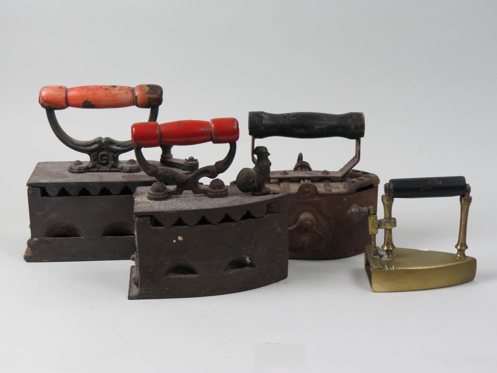 4 Antique Irons, iron and brass, (1 of 4)
