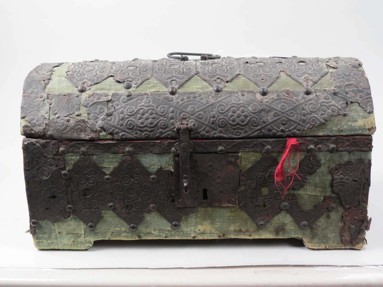 Early Metal Decorated Wood Chest or Box, (1 of 4)