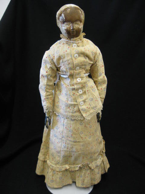 Rare 19th Century Wooden Head Doll, Joel Ellis....: attributed to Joel Ellis, metal hands, legs & feet, 15"....Joel Ellis created a doll whose face is indeed a portrait of the traditional New England model of graceful simplicity – a quiet composed an